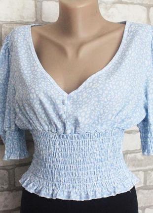 Шифонова блуза-топ футболка на резинці з об'ємними рукавами від shein