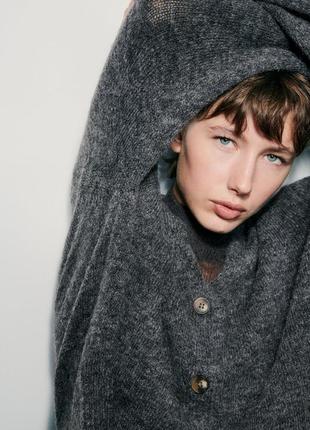 Трикотажний сірий теплий светр із напівпрозорою вставкою від zara, розмір xl*7 фото