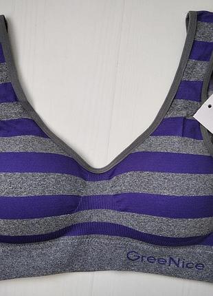 Топ greenice бесшовный маечкой на чашках фиолетовый с серым m\l 3775