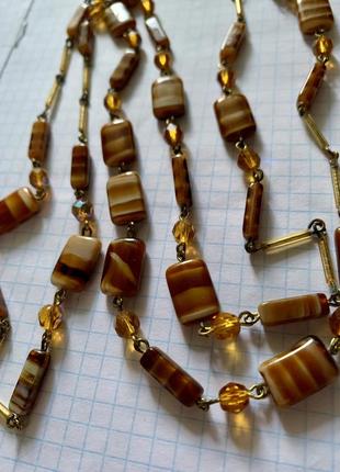 Винтажное редкое длинное чехословацкое ожерелье из художественного стекла8 фото
