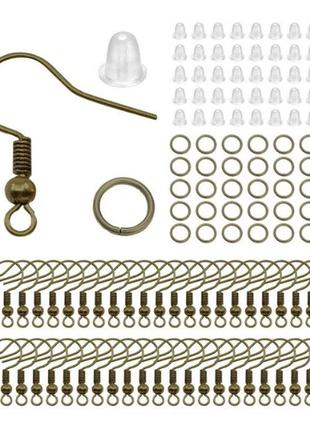 Набор фурнитуры finding основы для сережек швензы колечки заглушки античная бронза