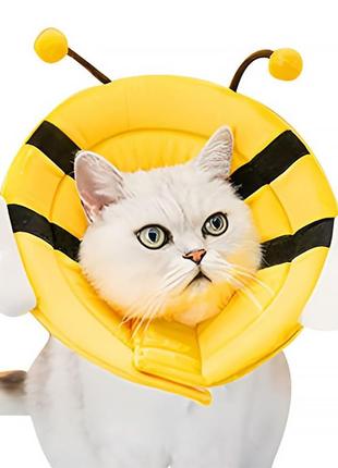 М'який комір-подушка для кішок lesko dt-613 m little bee післяопераційний захисний від вилизування