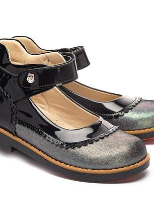Ортопедические туфли для девочки (арт.leo-1240) theo leo (турция) (черный/сріблястий, 30)