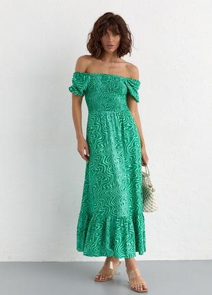 Летнее платье макси с эластичным верхом - изумрудный цвет, l (есть размеры)6 фото