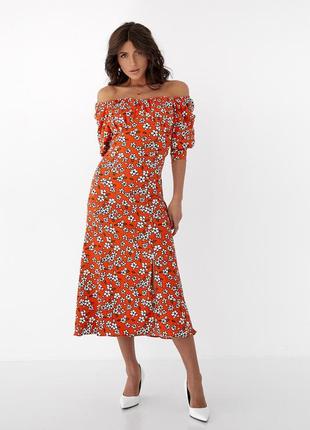 Длинное платье с пышными рукавами crep - оранжевый цвет, s (есть размеры)1 фото