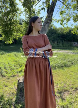 Сукня маракеш теракотова, плаття з льону, максі 42-54рр.4 фото