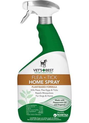 Спрей vet`s best natural flea & tick home spray проти бліх, клеї та москітів для собак і дому 945 мл (vb10348)