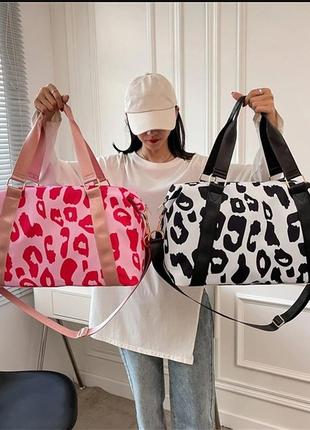 Сумка для спорта, фитнеса, тревел сумка для путешествий- леопард розовая или серая
