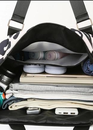 Сумка для спорта, фитнеса, тревел сумка для путешествий- леопард розовая или серая