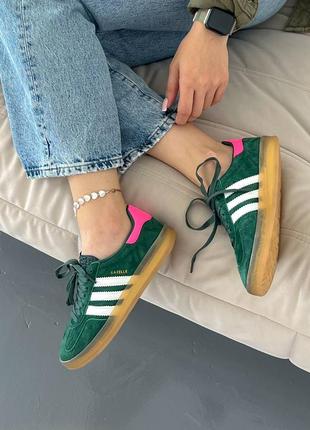 Женские кроссовки adidas gazelle green/pink