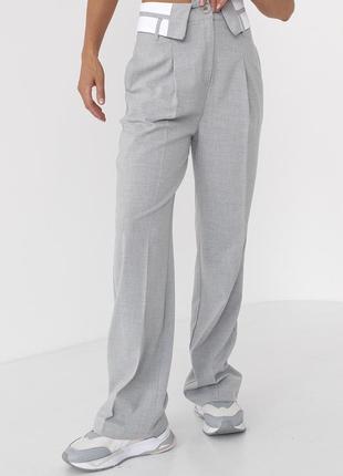 Жіночі штани-палацо зі стрілками — світло-сірий колір, m (є розміри)6 фото
