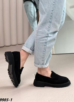 Красивые женские натуральные лоферы черные замшевые классические лоферы туфлы замшевые чёрные