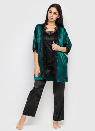 Изысканный домашний комплект тройка брючки+майка+халат шелк тройка