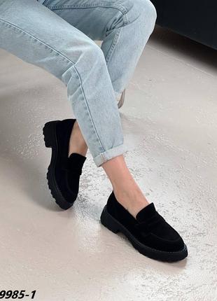Красивые женские натуральные лоферы черные замшевые классические лоферы туфлы замшевые чёрные5 фото