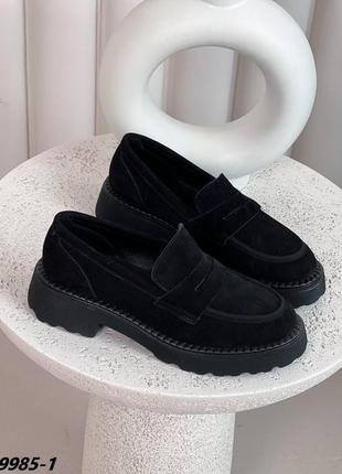 Красивые женские натуральные лоферы черные замшевые классические лоферы туфлы замшевые чёрные7 фото