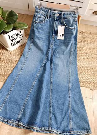Длинная джинсовая юбка trf от zara, размер s*1 фото