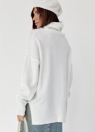 Женский свитер oversize с разрезами по бокам - молочный цвет, s (есть размеры)2 фото