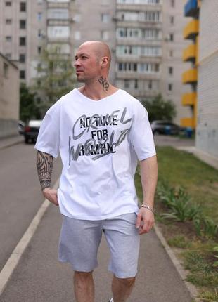 Комплект летний для мужчин футболка хлопковая оверсайз и бриджи двунитка, костюм для мужчин на лето оверсайз7 фото