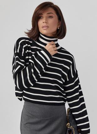 Укороченный свитер в полоску oversize - черный цвет, l (есть размеры)6 фото