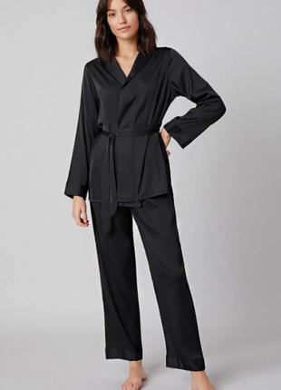 Шовковий комплект блуза та штани для дому та сну чорний4 фото