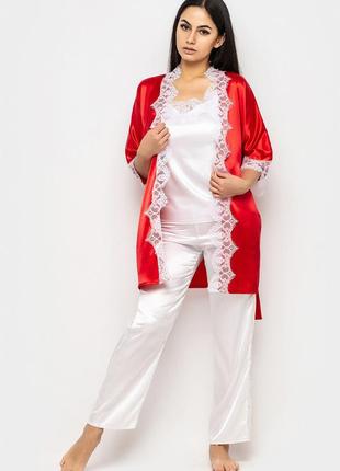 Изысканный домашний комплект тройка брючки+майка+халат шелк тройка