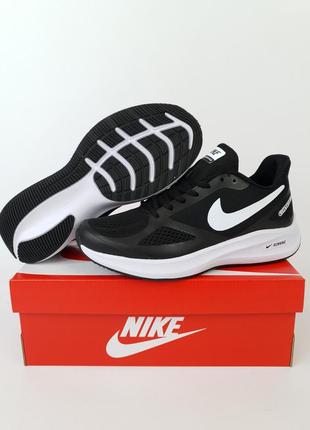 Летние кроссовки репл. беговые мужские черно-белые nike zoom guide 10 runnig black white. обувь мужская найк2 фото