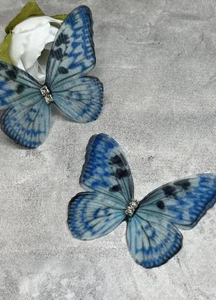 Метелик шифоновий (двошаровий), розмір ≈ 4*5,1 см, 1 шт, синій
