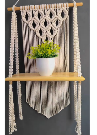 Полка настенная подвесная с плетением в технике макраме (handmade)