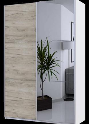 Шафа-купе g-caiser 1 дсп / 1 дзеркало /3 частини 2400х1600х600 білий/дуб крафтсірий