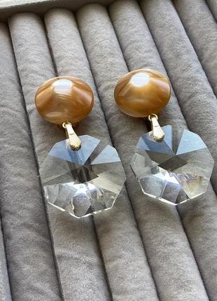 Серьги клипсы длинные крупные стекла