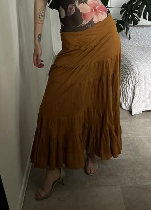 Довга гірчична максі спідниця