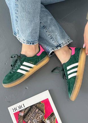 Женские кроссовки adidas gazelle green/pink