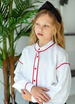 Сорочка дитяча підліткова, лляна, ошатна, для дівчинки, біла