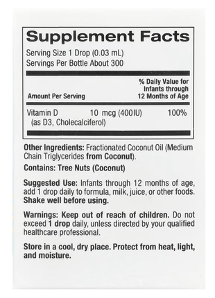 California gold nutrition, детский витамин d3 в каплях, 10 мкг (400 ме), 10 мл (0,34...