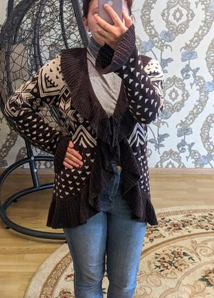 🌿очень красивый коричневый вязаный кардиган от style&co