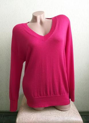 Вовняний светр. лонгслів. джемпер 100% шерсть меріноса. пуловер. малиновий, рожевий, фуксія.