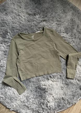 H&m sport спортивний топ хакі в рубчик вкорочений