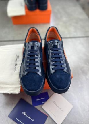 Кросівки santoni blue з натуральної шкіри ob389