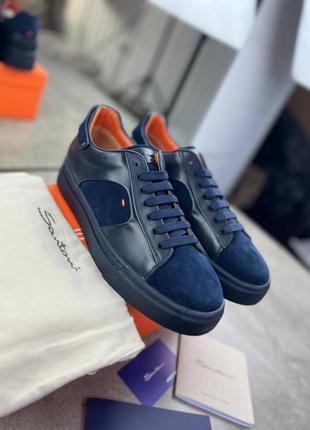 Кросівки santoni blue з натуральної шкіри ob389