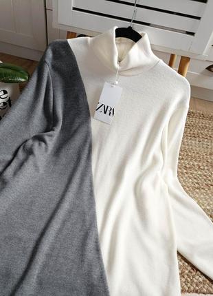 Короткое мягкое серо-белое платье от zara, размер м*2 фото