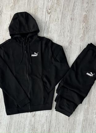 Демісезонний спортивний костюм puma чорна кофта на змійці + чорні штани (двонитка) rd105/rd110