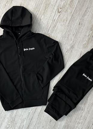 Демісезонний спортивний костюм palm angels чорна кофта на змійці + чорні штани (двонитка) rd137/rd142