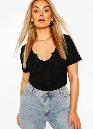 Боди в рубчик с коротким рукавом boohoo, l