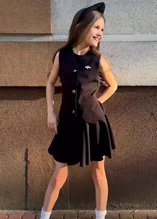 Костюм двойка детский подростковый школьный для девочки, жилет, юбка солнце, школьная...