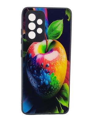 Чохол glass case для мобільного телефона samsung a52 / a525 скляний чорний бампер із малюнком apple