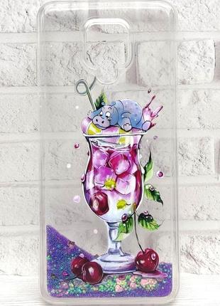 Чохол fluid glitter для xiaomi redmi note 9s бампер рідкі блискітки малюнок бегемот