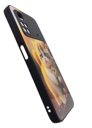 Чехол glass case для poco m4 pro 4g бампер black cat 2