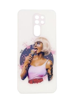 Чохол glass case для мобільного телефона xiaomi redmi 9 скляний білий бампер із малюнком girl