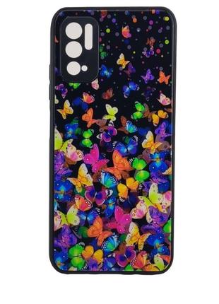 Чехол glass case для xiaomi redpoco x3 pro 5g бампер black butterflies