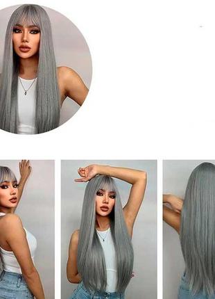 Парик ровный аниме c челкой "шатенка" - 70см - каштановый